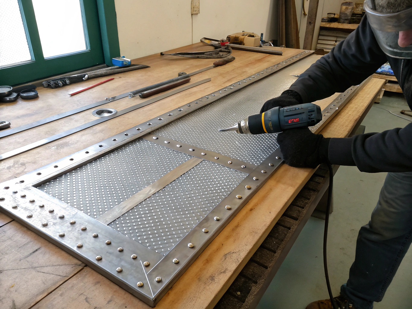 Perforated mesh banner welding with eyelet reinforcement